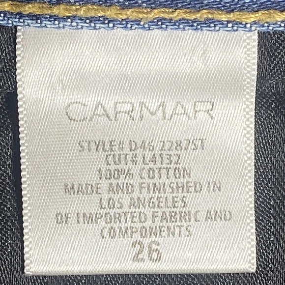 Carmar Floral Embroidered Distressed Jeans Blue Size 26 - Picture 5 of 6